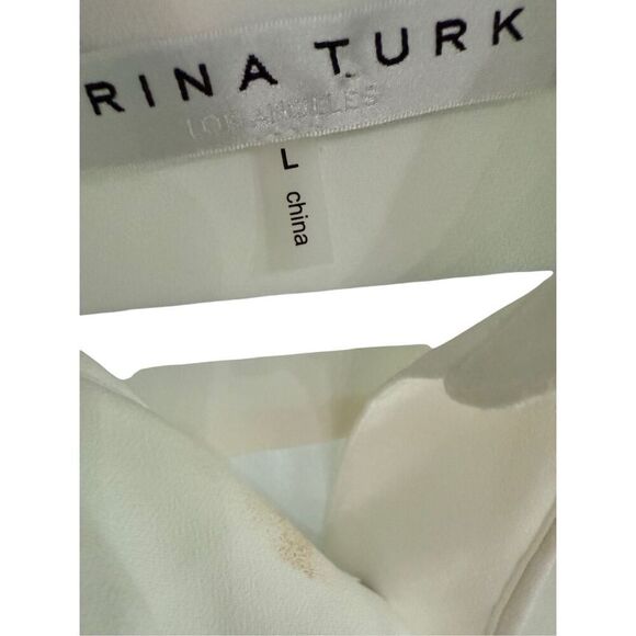 Trina Turk Womens White Built In Tank Top Roll Tab Button-Up Tunic Top Large - Picture 2 of 16